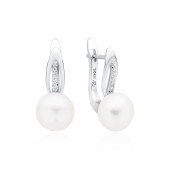 Cercei argint cu perle naturale albe si pietre, cu tortita DiAmanti SK22234EL_W-G